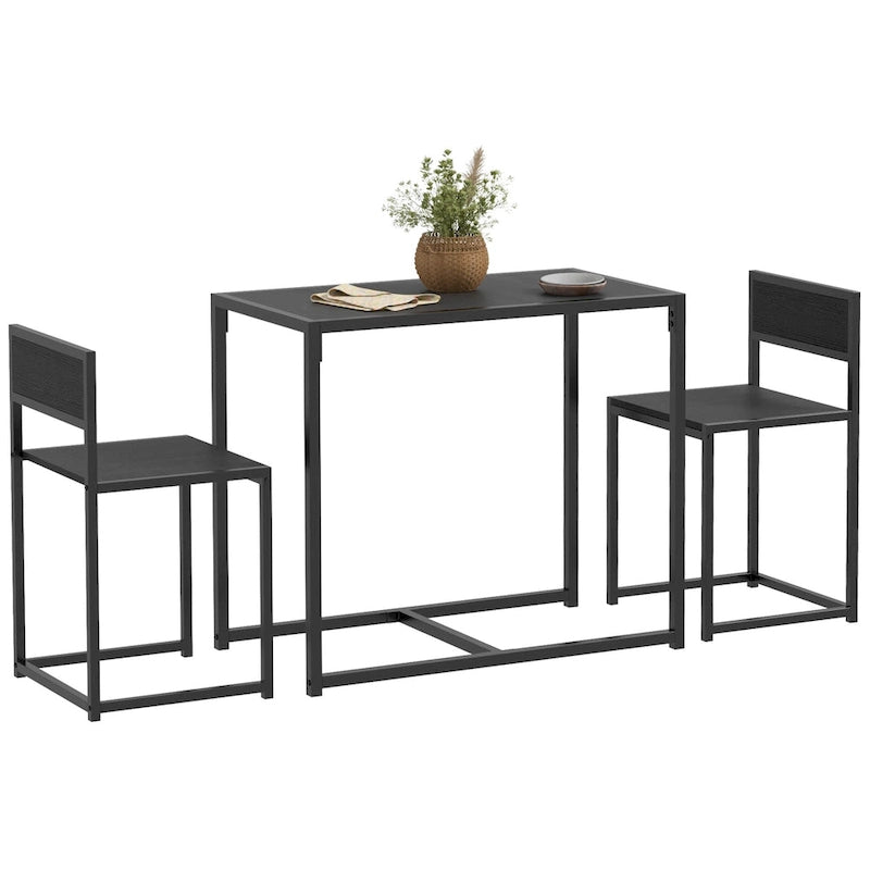 Set da pranzo 3 pezzi per 2 in Legno Vintage Nero – Tavolo e 2 Sedie