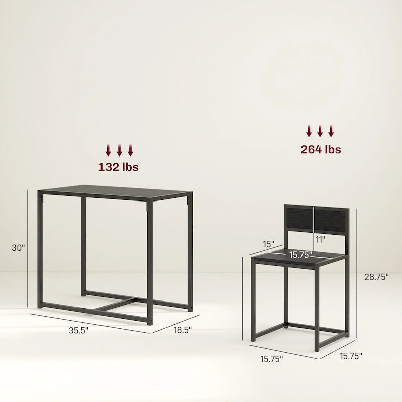 Set da pranzo 3 pezzi per 2 in Legno Vintage Nero – Tavolo e 2 Sedie