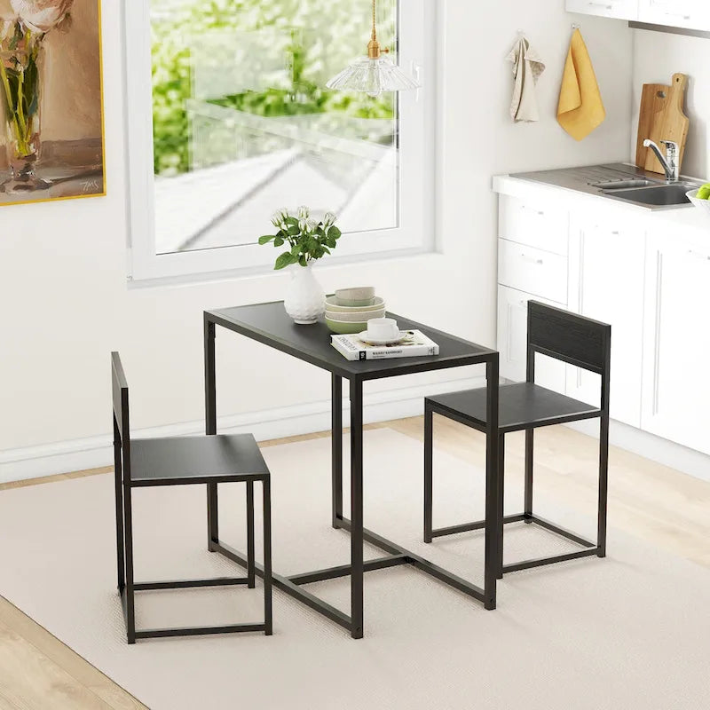Set da pranzo 3 pezzi per 2 in Legno Vintage Nero – Tavolo e 2 Sedie
