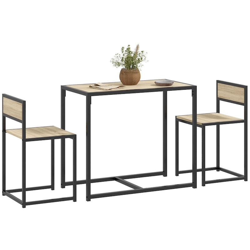 Set da pranzo 3 pezzi per 2 in Legno Vintage Nero – Tavolo e 2 Sedie