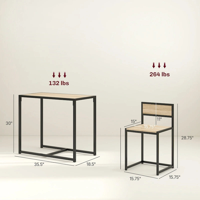 Set da pranzo 3 pezzi per 2 in Legno Vintage Nero – Tavolo e 2 Sedie