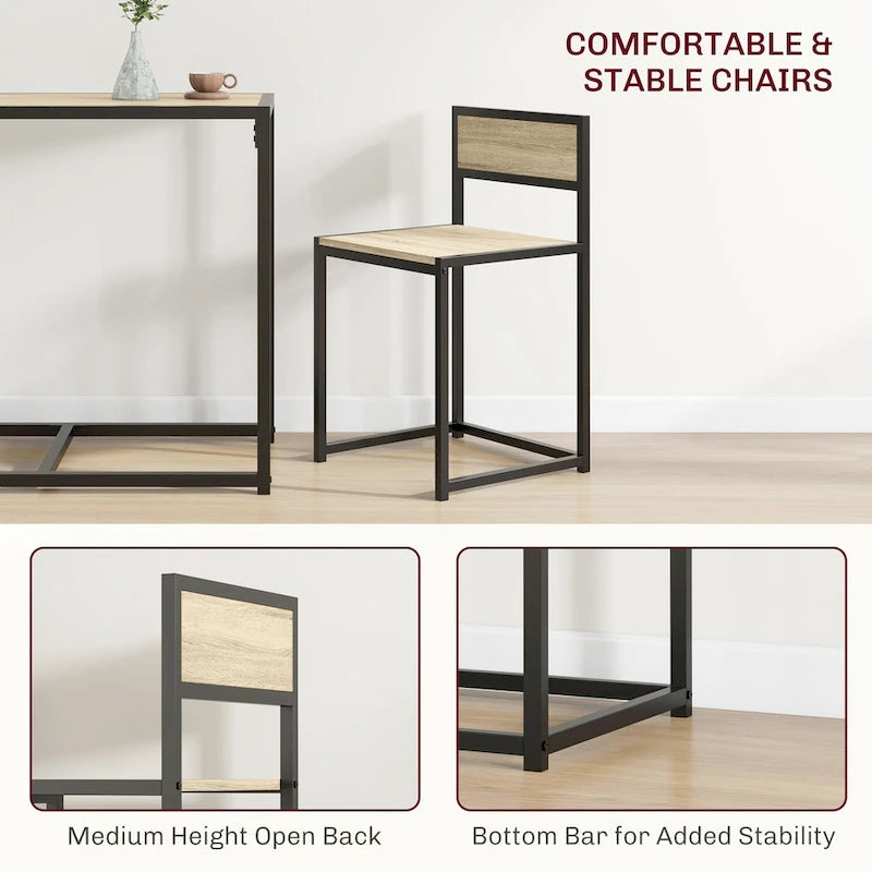 Set da pranzo 3 pezzi per 2 in Legno Vintage Nero – Tavolo e 2 Sedie