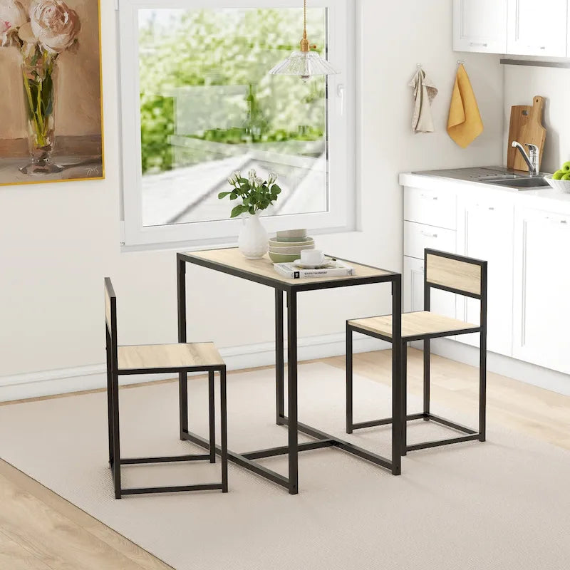 Set da pranzo 3 pezzi per 2 in Legno Vintage Nero – Tavolo e 2 Sedie