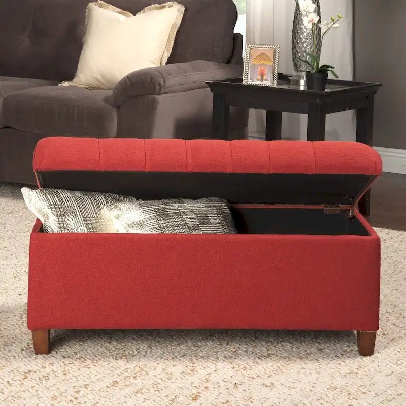 Panca contenitore rossa con bottoni trapuntati, 1 posto, 101 cm larghezza