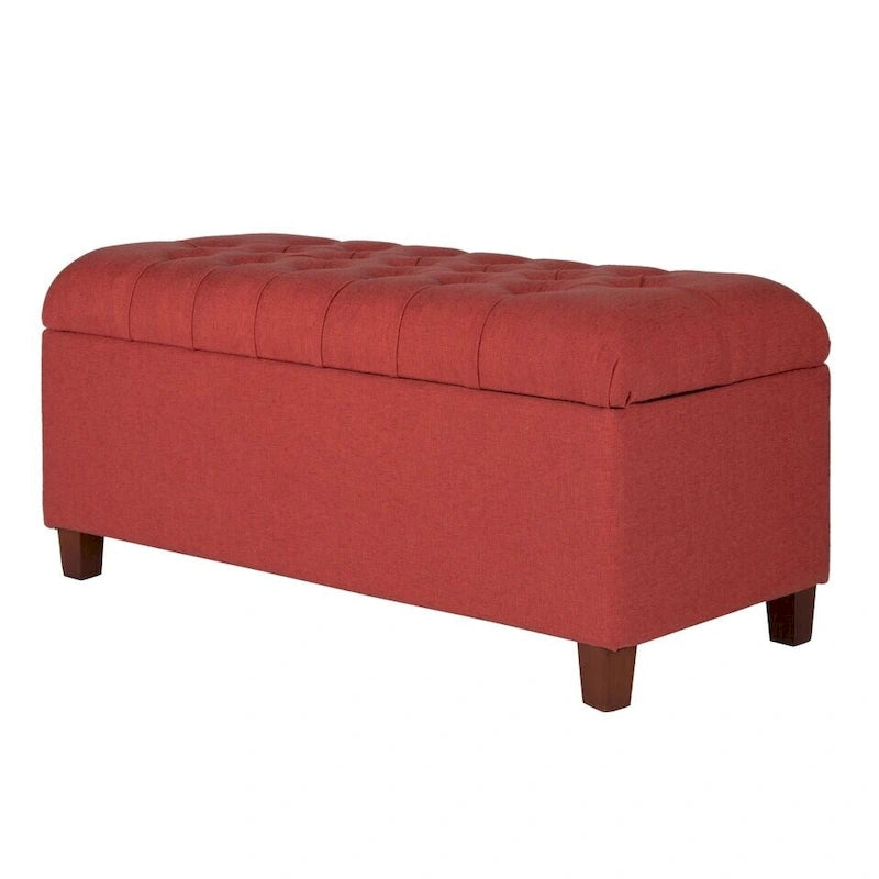 Panca contenitore rossa con bottoni trapuntati, 1 posto, 101 cm larghezza