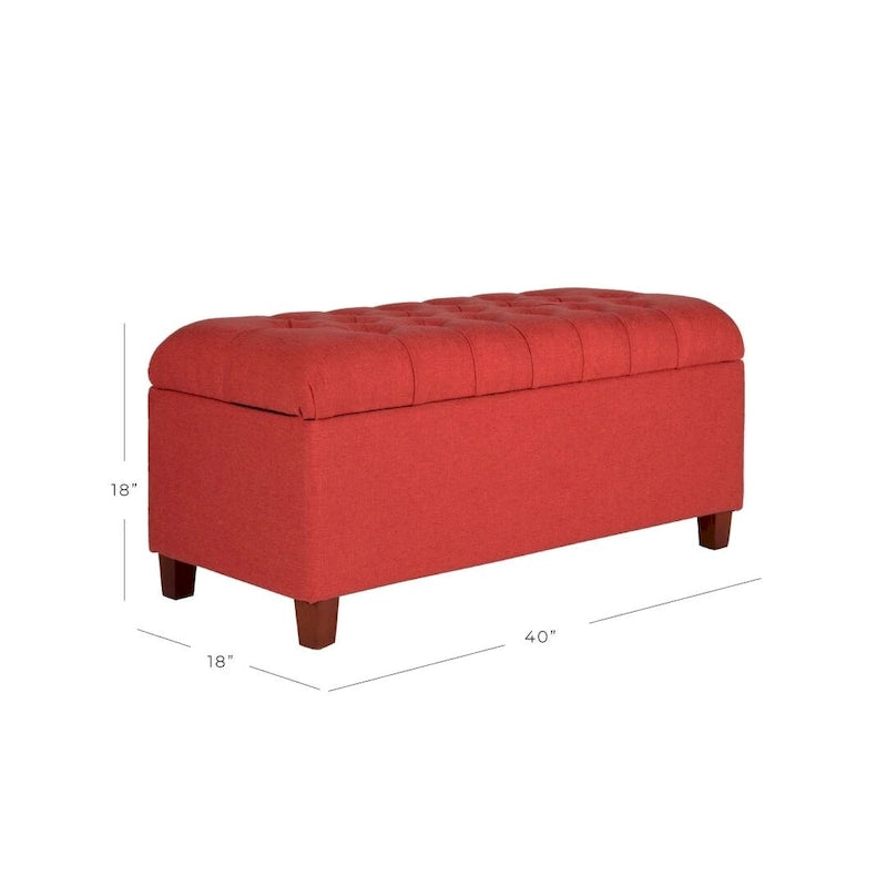 Panca contenitore rossa con bottoni trapuntati, 1 posto, 101 cm larghezza