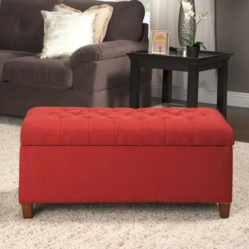 Panca contenitore rossa con bottoni trapuntati, 1 posto, 101 cm larghezza