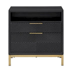 Comodino Nero a 2 Cassetti con Porte USB, Singolo
