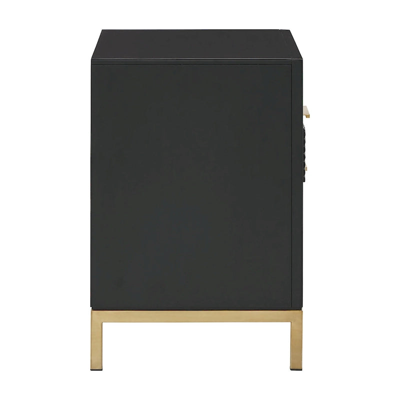 Comodino Nero a 2 Cassetti con Porte USB, Singolo