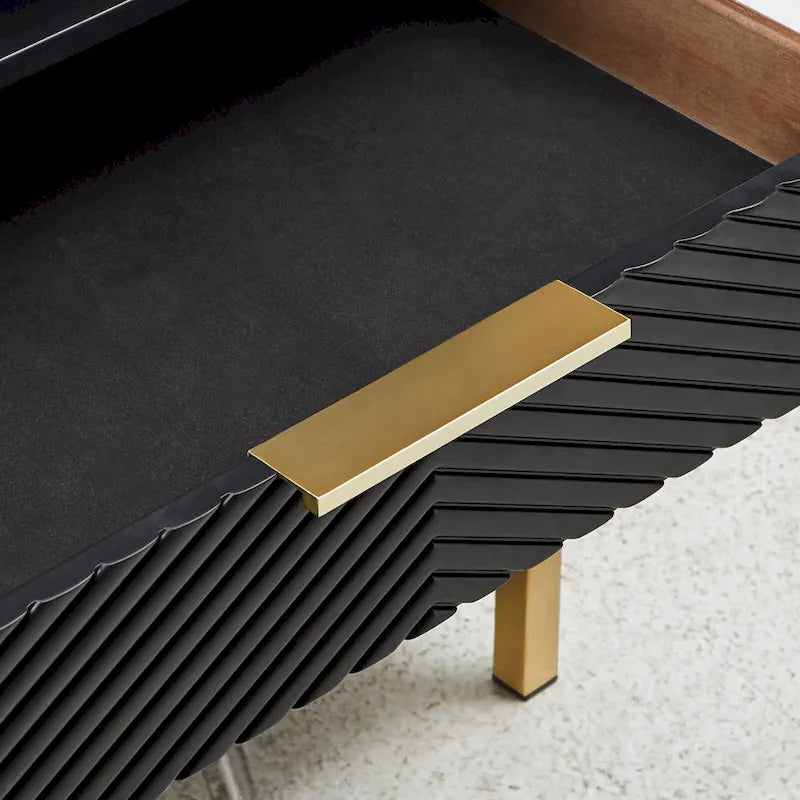 Comodino Nero a 2 Cassetti con Porte USB, Singolo