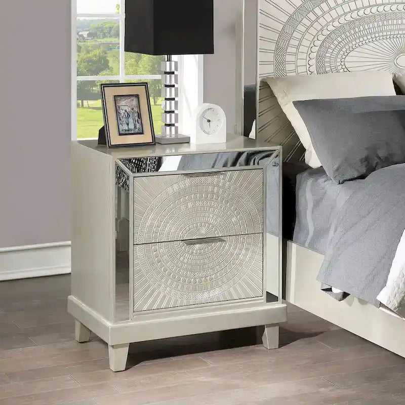 Set letto con pannello e 2 comodini Champagne Glam con porta USB, per 2 – King / Queen / California King