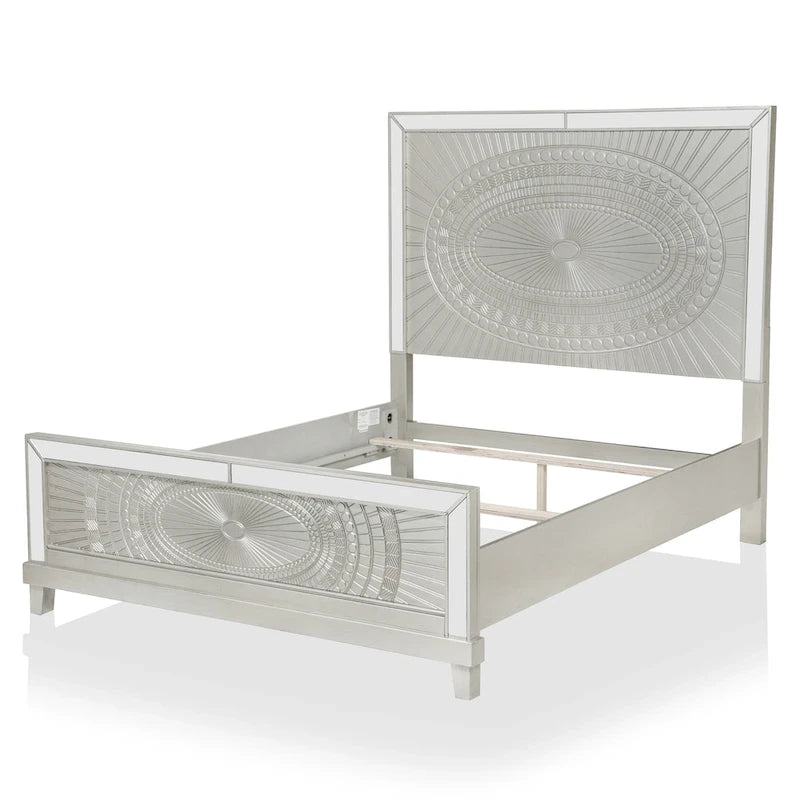 Set letto con pannello e 2 comodini Champagne Glam con porta USB, per 2 – King / Queen / California King