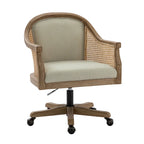Sedia da scrivania girevole in rattan in stile rustico, colore avorio/lino/blu, regolabile in altezza, sedile singolo