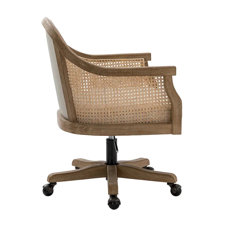 Sedia da scrivania girevole in rattan in stile rustico, colore avorio/lino/blu, regolabile in altezza, sedile singolo