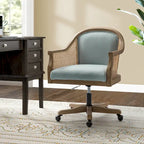 Sedia da scrivania girevole in rattan in stile rustico, colore avorio/lino/blu, regolabile in altezza, sedile singolo