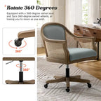 Sedia da scrivania girevole in rattan in stile rustico, colore avorio/lino/blu, regolabile in altezza, sedile singolo