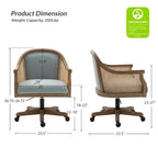 Sedia da scrivania girevole in rattan in stile rustico, colore avorio/lino/blu, regolabile in altezza, sedile singolo