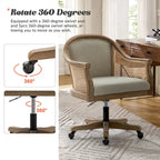 Sedia da scrivania girevole in rattan in stile rustico, colore avorio/lino/blu, regolabile in altezza, sedile singolo