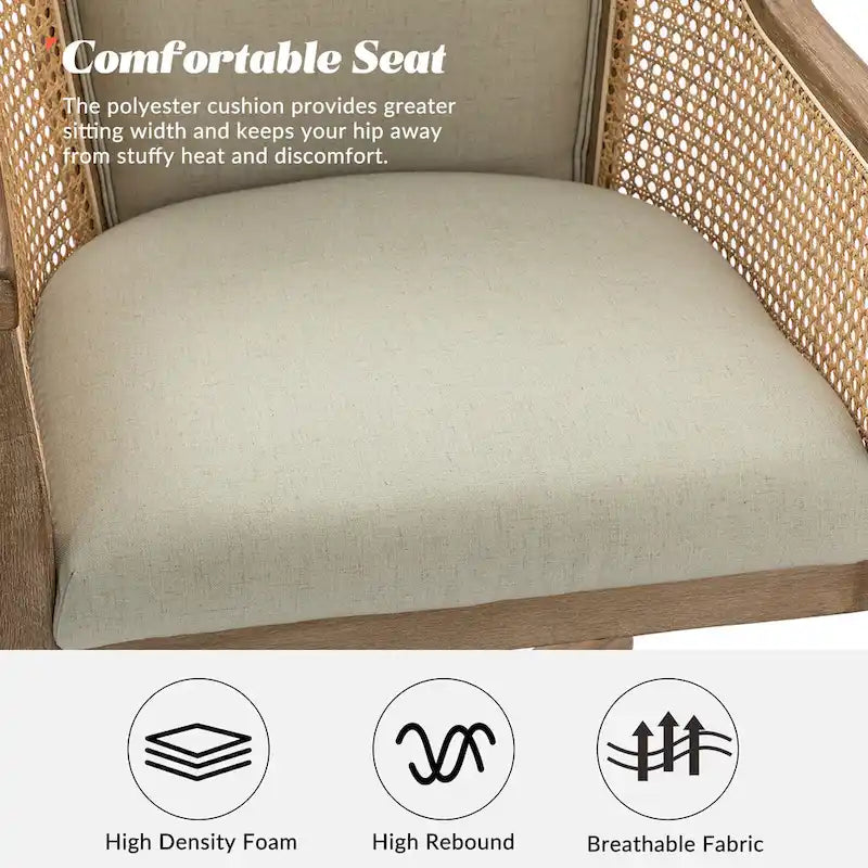 Sedia da scrivania girevole in rattan in stile rustico, colore avorio/lino/blu, regolabile in altezza, sedile singolo