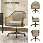 Sedia da scrivania girevole in rattan in stile rustico, colore avorio/lino/blu, regolabile in altezza, sedile singolo