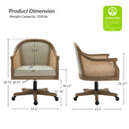 Sedia da scrivania girevole in rattan in stile rustico, colore avorio/lino/blu, regolabile in altezza, sedile singolo