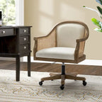 Sedia da scrivania girevole in rattan in stile rustico, colore avorio/lino/blu, regolabile in altezza, sedile singolo