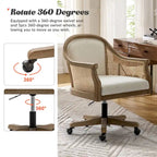 Sedia da scrivania girevole in rattan in stile rustico, colore avorio/lino/blu, regolabile in altezza, sedile singolo