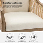 Sedia da scrivania girevole in rattan in stile rustico, colore avorio/lino/blu, regolabile in altezza, sedile singolo