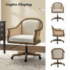 Sedia da scrivania girevole in rattan in stile rustico, colore avorio/lino/blu, regolabile in altezza, sedile singolo