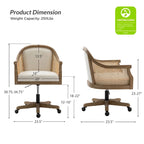 Sedia da scrivania girevole in rattan in stile rustico, colore avorio/lino/blu, regolabile in altezza, sedile singolo
