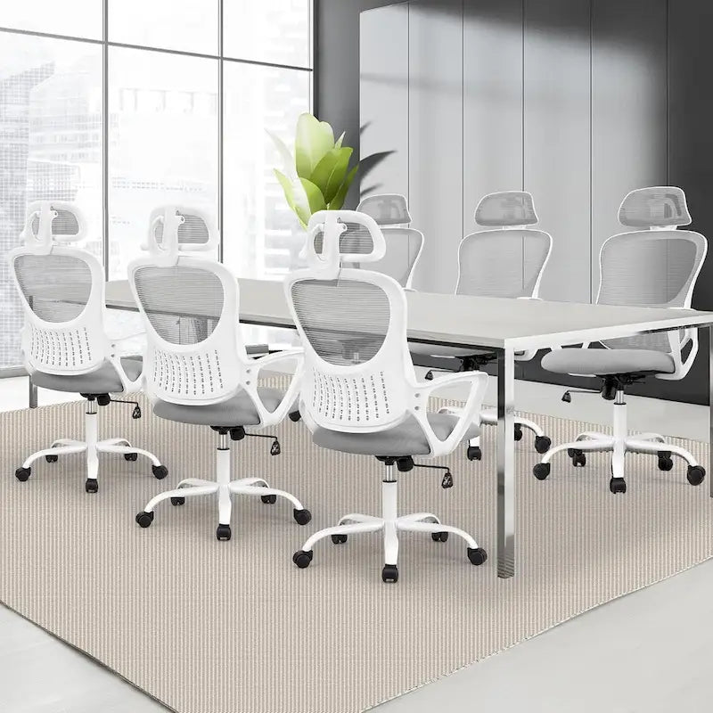 Sedia da ufficio con schienale alto in rete multi/nera, poggiatesta regolabile, braccioli fissi, per 1 persona