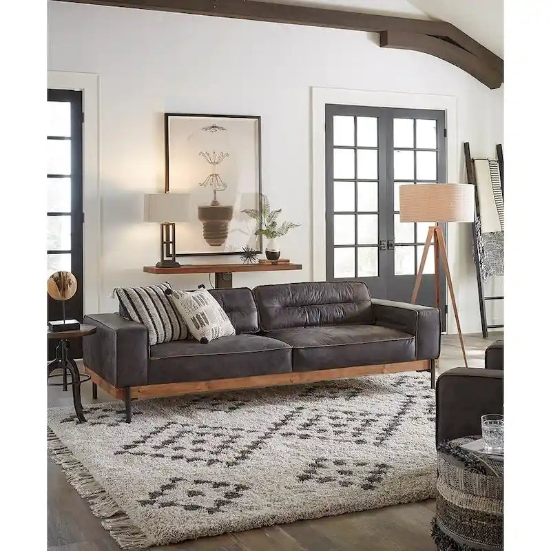 Divano a 3 posti in pelle pieno fiore invecchiata Ebony