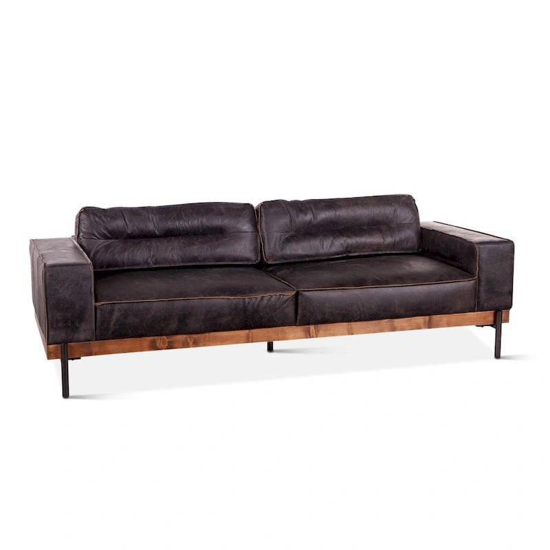 Divano a 3 posti in pelle pieno fiore invecchiata Ebony