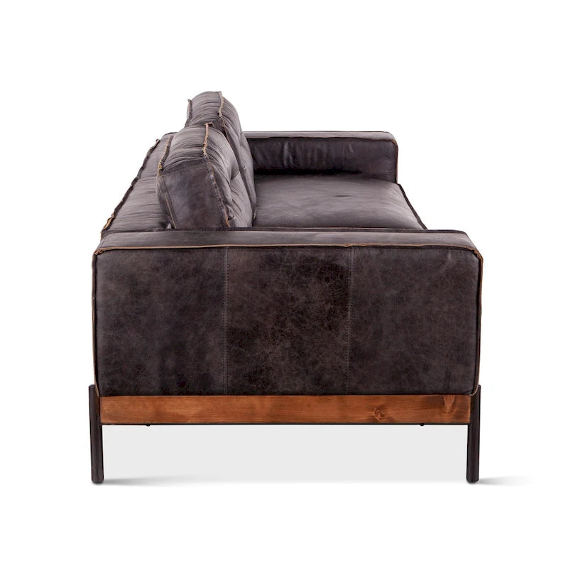 Divano a 3 posti in pelle pieno fiore invecchiata Ebony