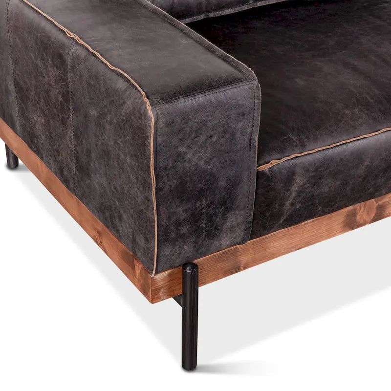 Divano a 3 posti in pelle pieno fiore invecchiata Ebony