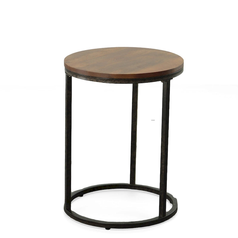 Tavolino rotondo accentato Castagno e Nero, piano in legno, stile industriale