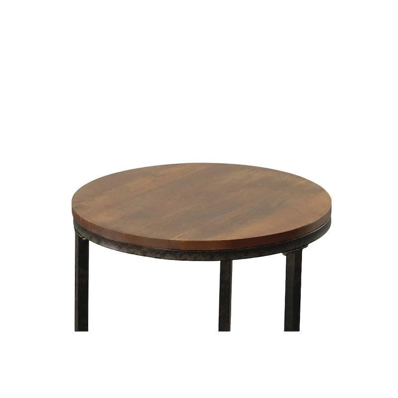 Tavolino rotondo accentato Castagno e Nero, piano in legno, stile industriale