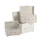 Set di 3 bauli portaoggetti bianchi con piano in legno