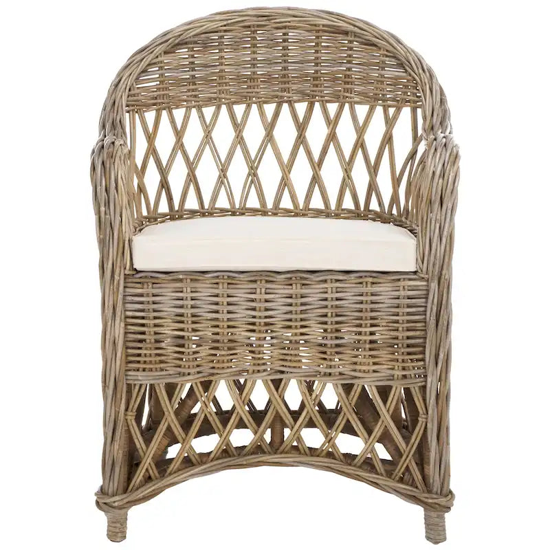 Poltrona Club in Rattan Intrecciato, Naturale/Bianco Decapato, Posto Singolo