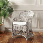 Poltrona Club in Rattan Intrecciato, Naturale/Bianco Decapato, Posto Singolo
