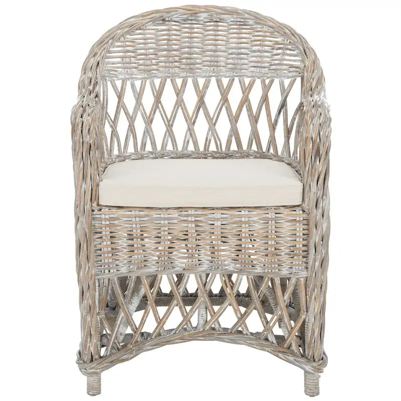 Poltrona Club in Rattan Intrecciato, Naturale/Bianco Decapato, Posto Singolo