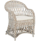 Poltrona Club in Rattan Intrecciato, Naturale/Bianco Decapato, Posto Singolo