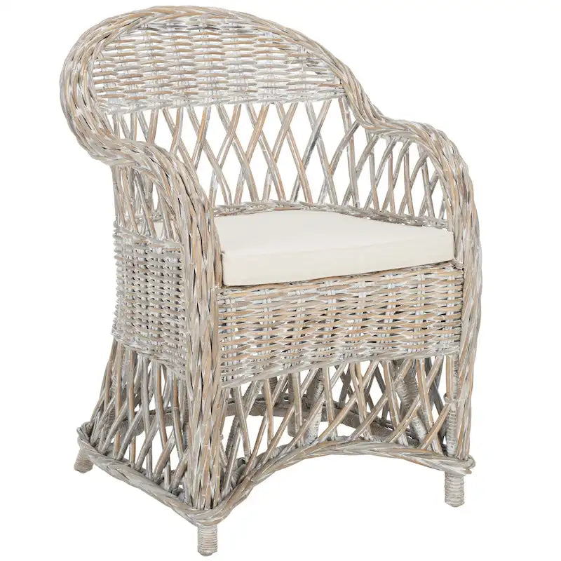 Poltrona Club in Rattan Intrecciato, Naturale/Bianco Decapato, Posto Singolo