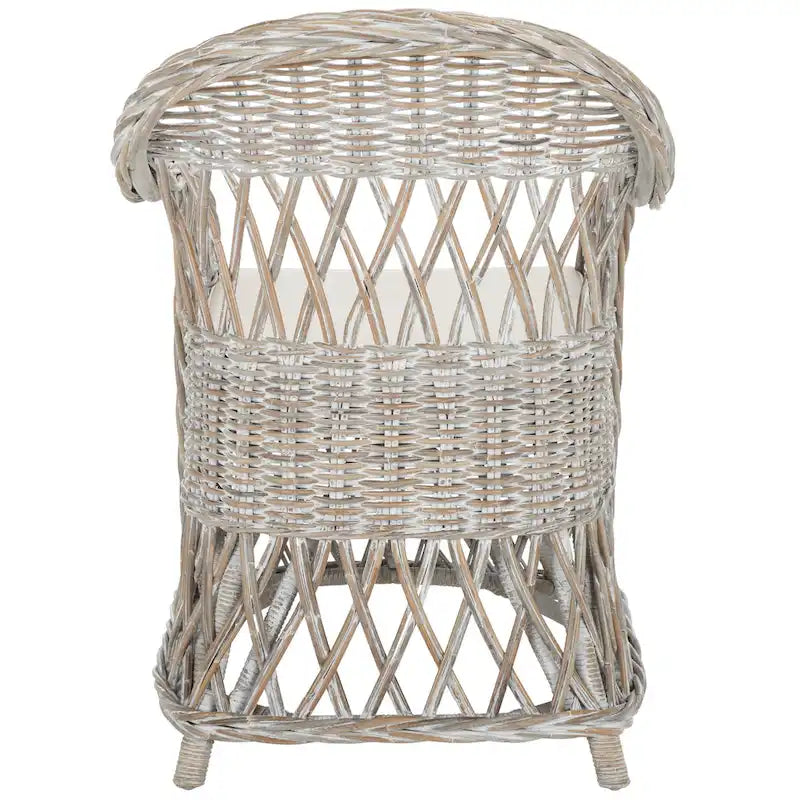 Poltrona Club in Rattan Intrecciato, Naturale/Bianco Decapato, Posto Singolo
