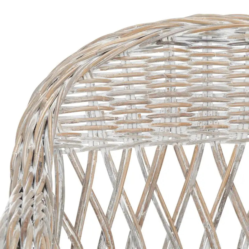 Poltrona Club in Rattan Intrecciato, Naturale/Bianco Decapato, Posto Singolo