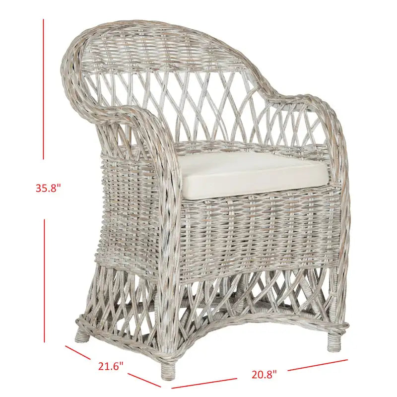 Poltrona Club in Rattan Intrecciato, Naturale/Bianco Decapato, Posto Singolo