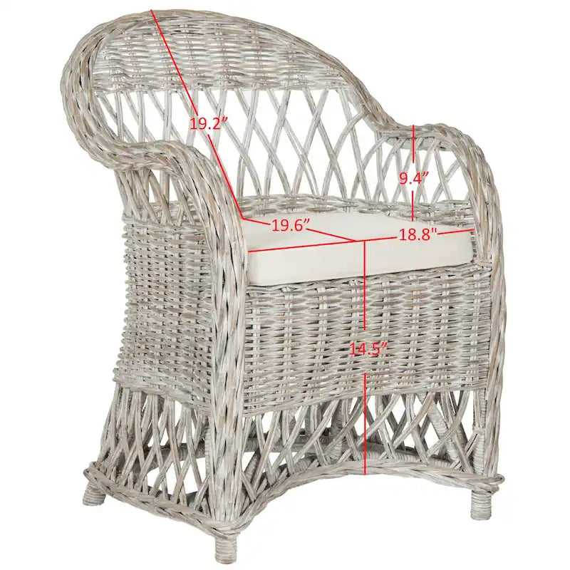 Poltrona Club in Rattan Intrecciato, Naturale/Bianco Decapato, Posto Singolo
