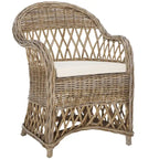 Poltrona Club in Rattan Intrecciato, Naturale/Bianco Decapato, Posto Singolo