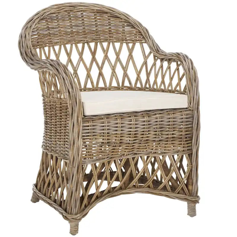 Poltrona Club in Rattan Intrecciato, Naturale/Bianco Decapato, Posto Singolo