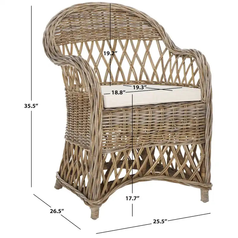 Poltrona Club in Rattan Intrecciato, Naturale/Bianco Decapato, Posto Singolo